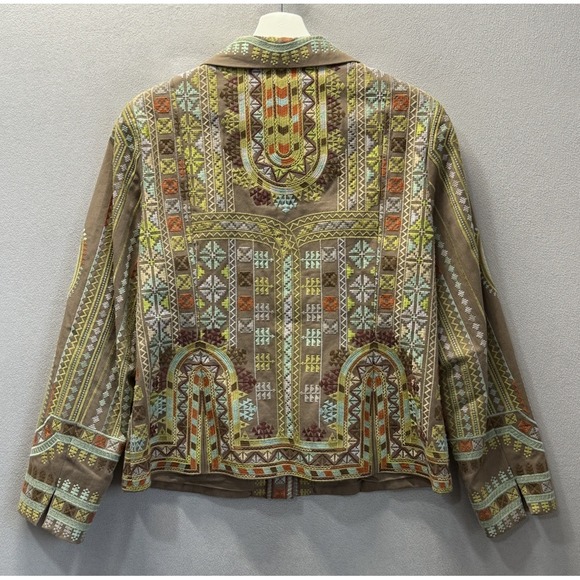 Coldwater Creek Women's Sz 14 Boho Aztec Southwestern Embroidered Jacket Blazer - Picture 3 of 9